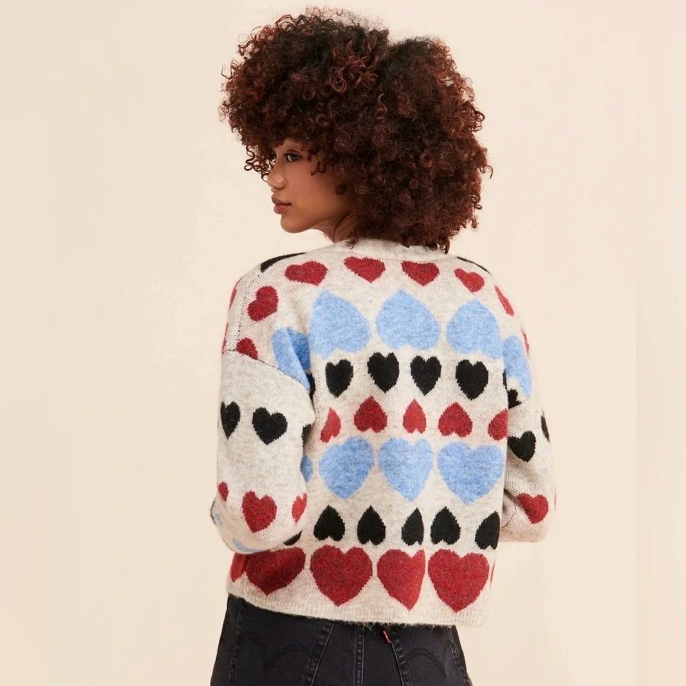 Anthropologie Free the Roses Heart Print Cardigan - Picture 2 of 8